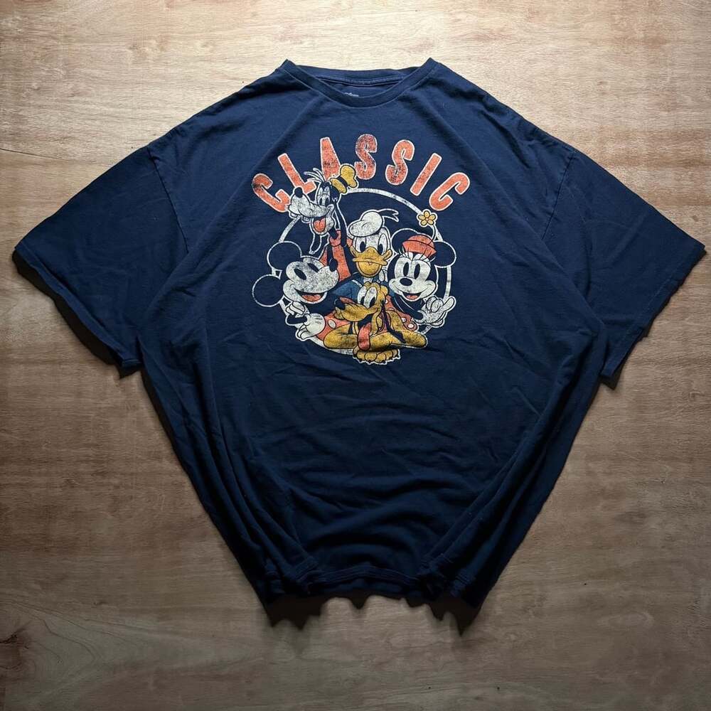 Disney Mickey Mouse Faded Graphic T-Shirt Size XXL Navy Blue Friends Classic